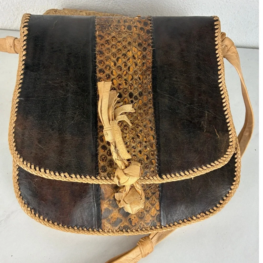 Unbranded Brown Snakeskin Leather Crossbody - Small - Boho Western Handmade